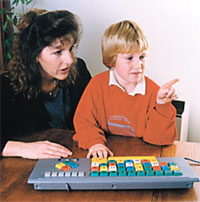 Picture of teacher and student working with BigKeys keyboard