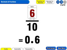 screen shot of Whole Class Decimals elementary school mainstream math software