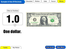 screen shot of Whole Class Decimals elementary school mainstream math software