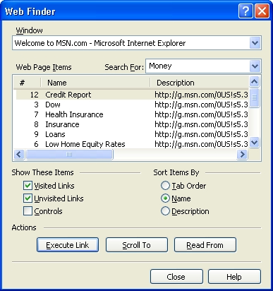 image of Web Finder dialog